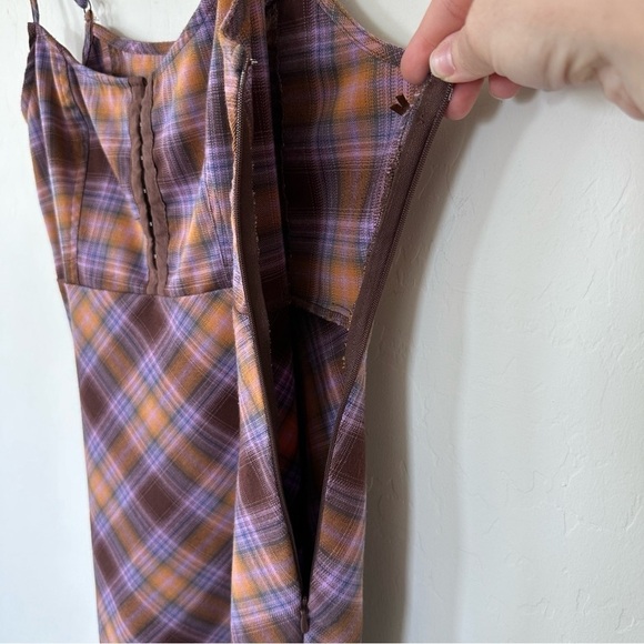 Urban Outfitters Purple Orange Brown Plaid Hook & Eye Spaghetti Strap Mini Dress - Picture 7 of 16